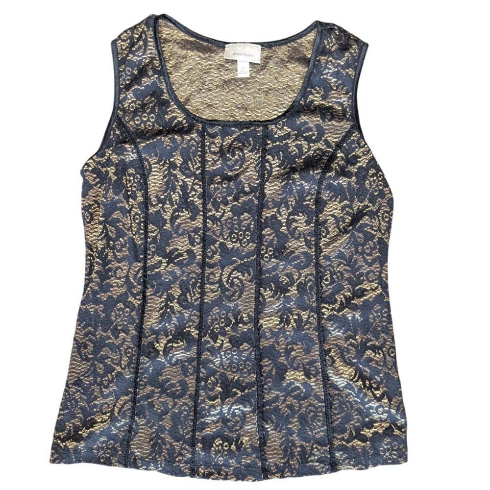 Dress Barn Medium Gold Black Pattern Sleeveless Tank Top